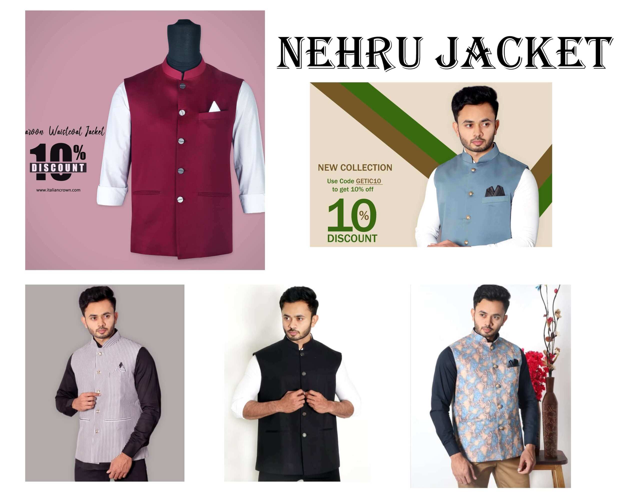 Printed & Sleeveless Short Nehru Jacket For Men